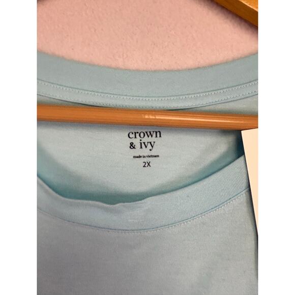 Crown & Ivy Ruffle Sleeve Blue T-shirt Top 2X Casual - Picture 2 of 10